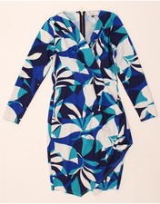 CLOSET Womens Long Sleeve Sheath Dress UK 10 Small  Blue Floral Polyester AL09