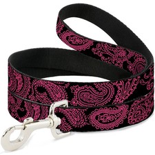 Dog Leash 6-FEET Paisley Black/Neon Pink