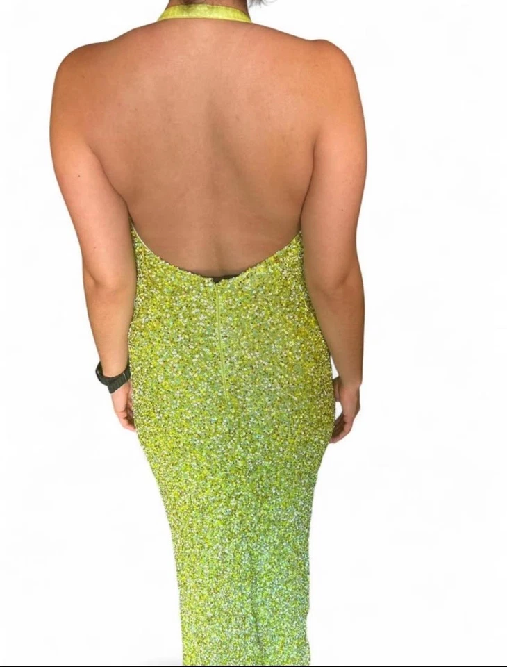 💚 Vestido Vintage Scala Lima 100% Seda Verde Lentejuelas - Talla XL Foto 3 de 4