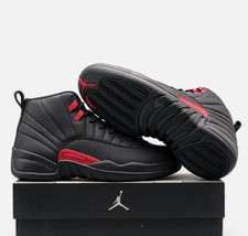 US Men's Air Jordan 12 Retro Bloodline Black Red Basketball Shoes