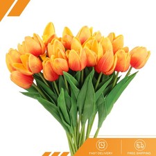 24Pack Fake Tulips Artificial Flowers PU Tulips Real Touch with Stems Orange