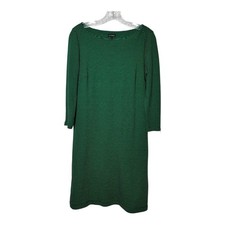 Talbots Women's Green Black Striped Long Sleeve Boat Neck Casual Dress Size S