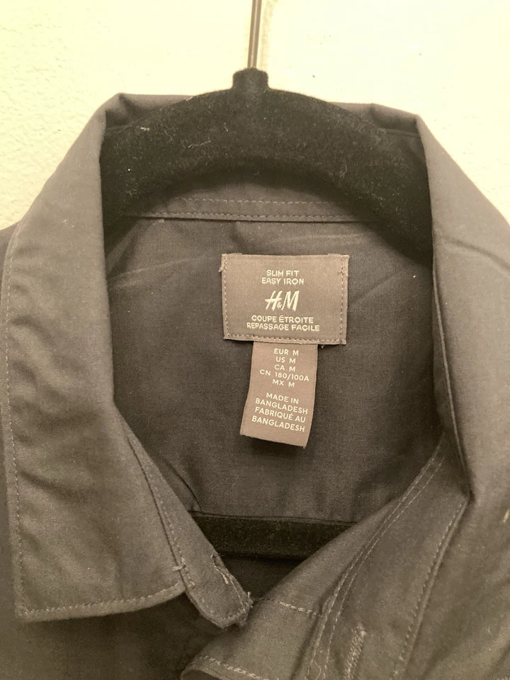 H & M Мужская Slim Fit черный платье рубашка легко железа, на пуговицах, длинным рукавом, размер M - Изображение 3 из 3