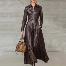 Damen Kleid PU Leder Partykleid Abendkleid Clubwear Maxikleid Etuikleid Western