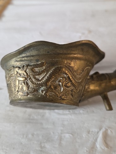 Vintage Brass Dragon Incense Burner Ash Catcher China Patina Used