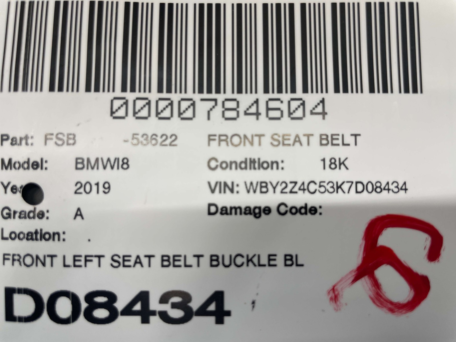BMW i8 2014-2017 Front Left Seat belt buckle Black