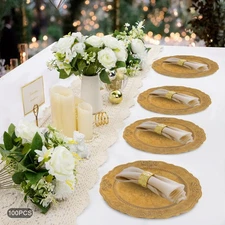 100 Pcs Antique Charger Plates Decorative Chargers for Table Dinner Kitchen Gold