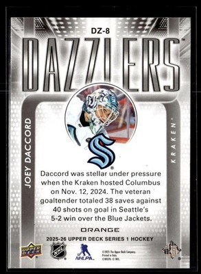 2025-26 Upper Deck Series 1 Orange Dazzlers #DZ-8 Joey Daccord | eBay