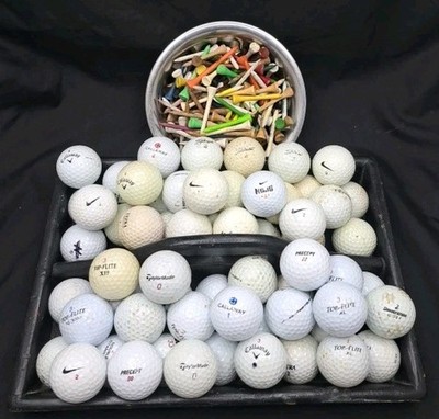 Lot Of 64 Golf Balls & Golf Tees Titleist, Nike,Calloway Ect..(B)