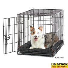 Folding Metal Dog Crate Leak-Proof Pan Portable Divider Panel Safe Secure Home