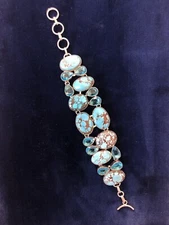 Blue Turquoise Web Matrix Many Stone Bracelet Fits Wrist 6”-7” Artisan Made