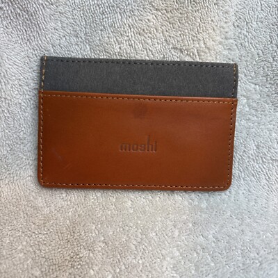 Moshi Card Holder Minimalist Wallet Used Leather Brown And Cloth