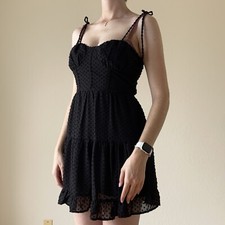 Wild Fable black mini dress hearts tiered sweetheart ruffle tie strap boho small