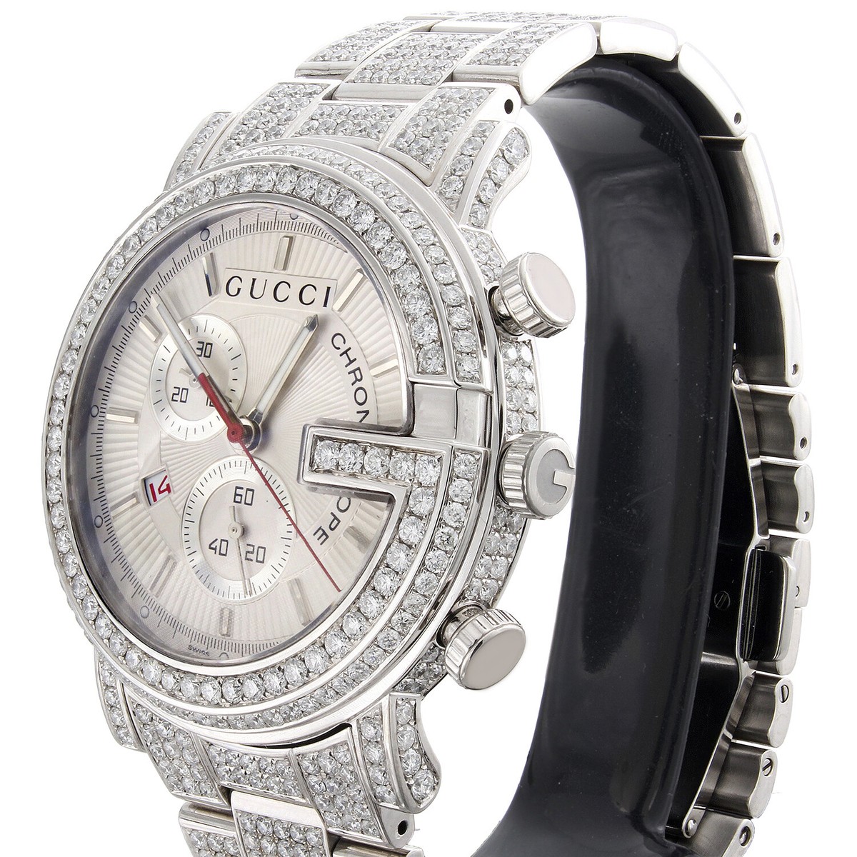 Mens Custom Diamond Gucci 101 G Watch Ya101339 White Dial