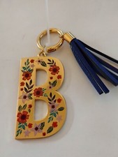 Monogram Letter "B" Floral Print Blue Tassel Keyring