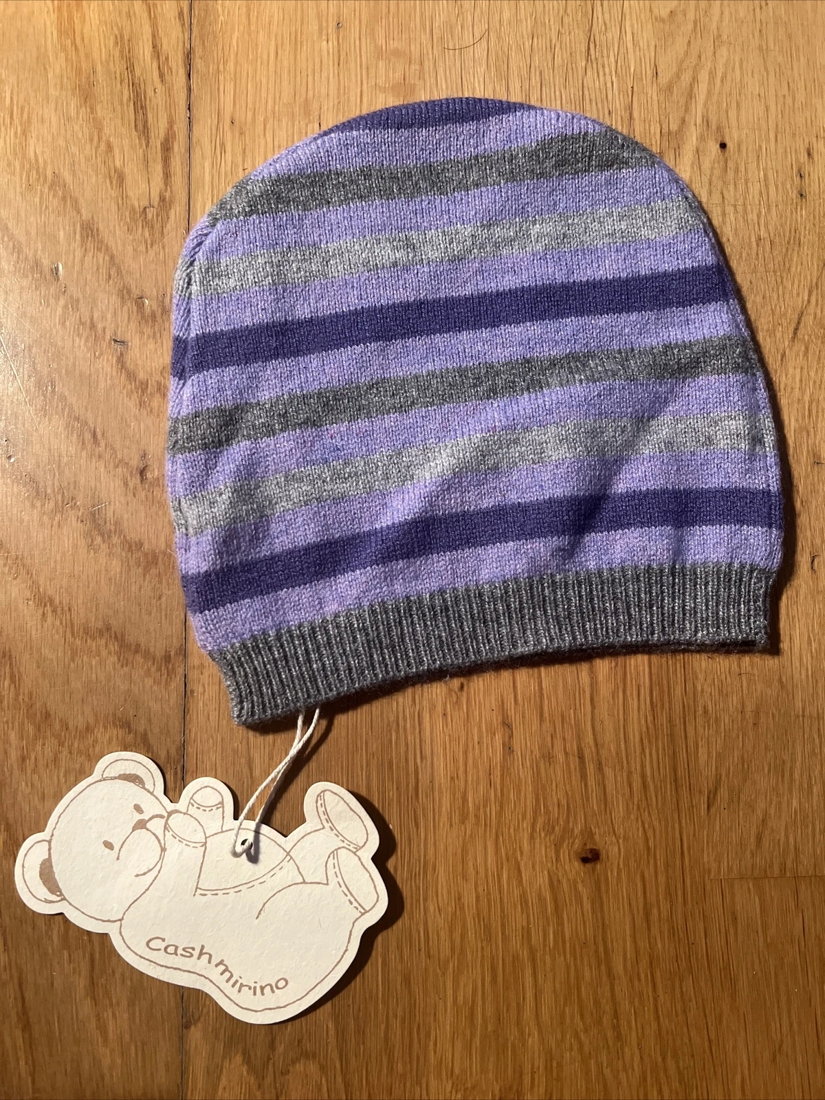 New! Cashmirino - 100% Cashmere Baby Hat - 3 Months Lilac, Purple & Grey RRP£49