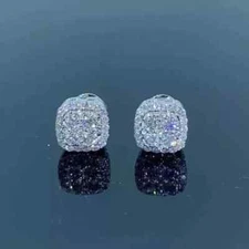 2 Ct Round Lab Created Diamond Men's Cluster Stud Earrings 14K White Gold Plated