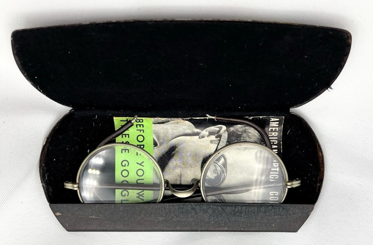 Vintage American Optical Safety Glasses Clear Nickel Plated Case & Brochure #417