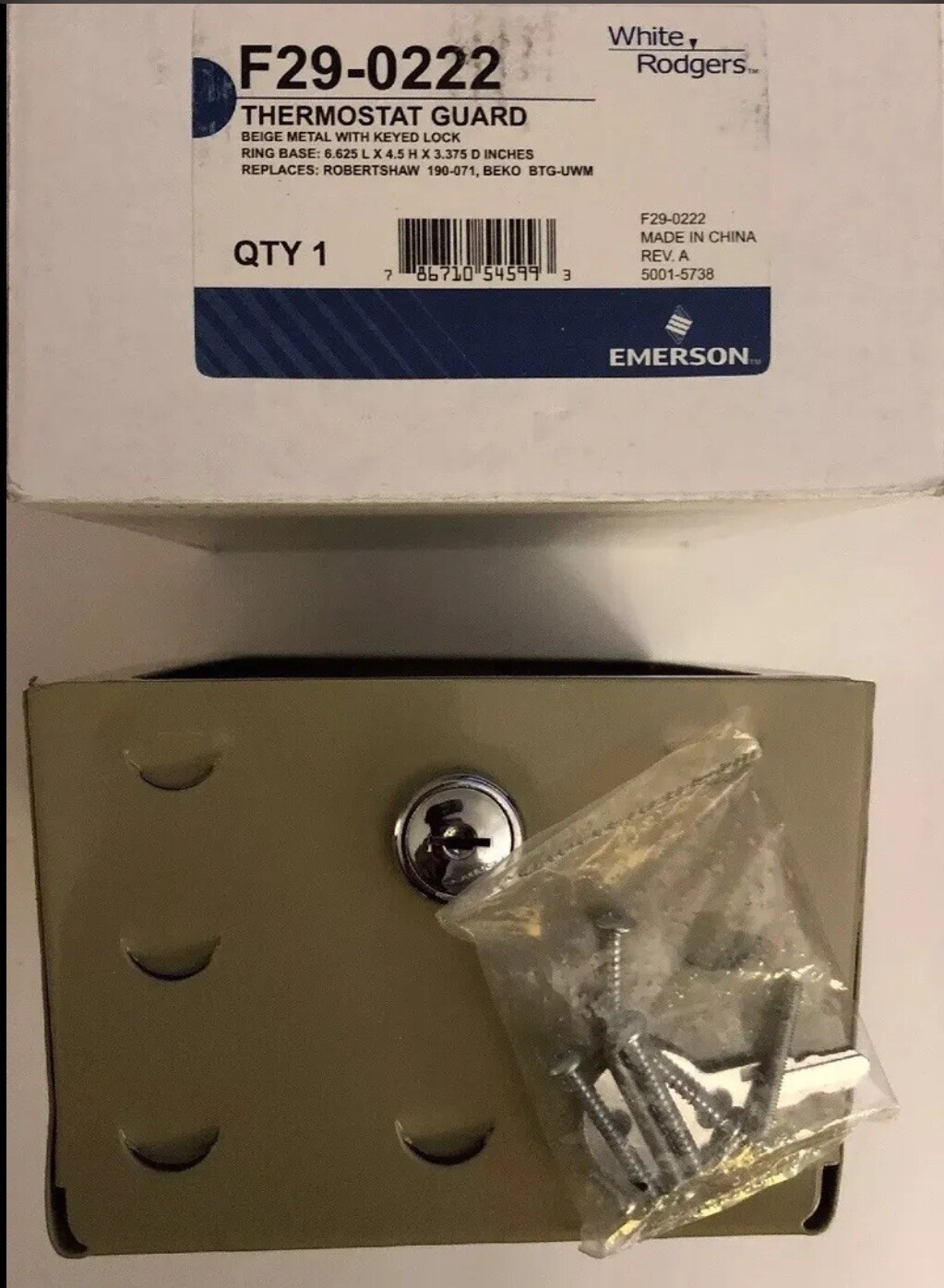 Emerson White Rodgers F290222 Universal Metal Thermostat Guard W Key