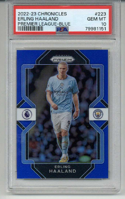 2022 Panini Chronicles Premier League Blue Erling Haaland Man City PSA 10