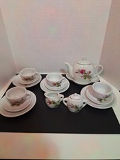 Decorative Porcelain Miniature Tea Set Dollhouse Party Flower Rose Pattern 16Pcs