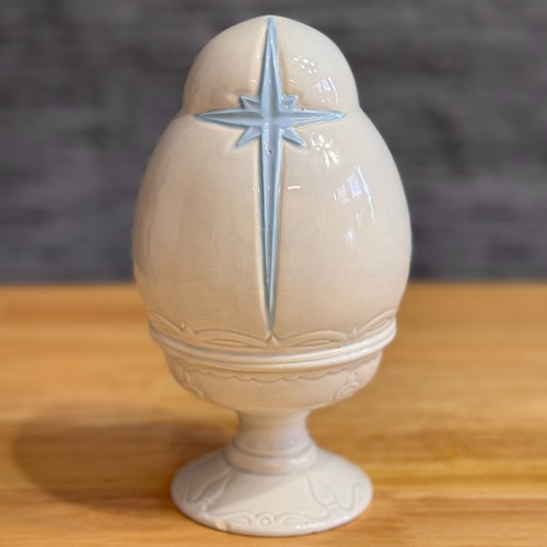 Vintage Ceramic Nativity Egg Holy Family Blue White Italy 1970s Retro Display - Picture 5 of 5