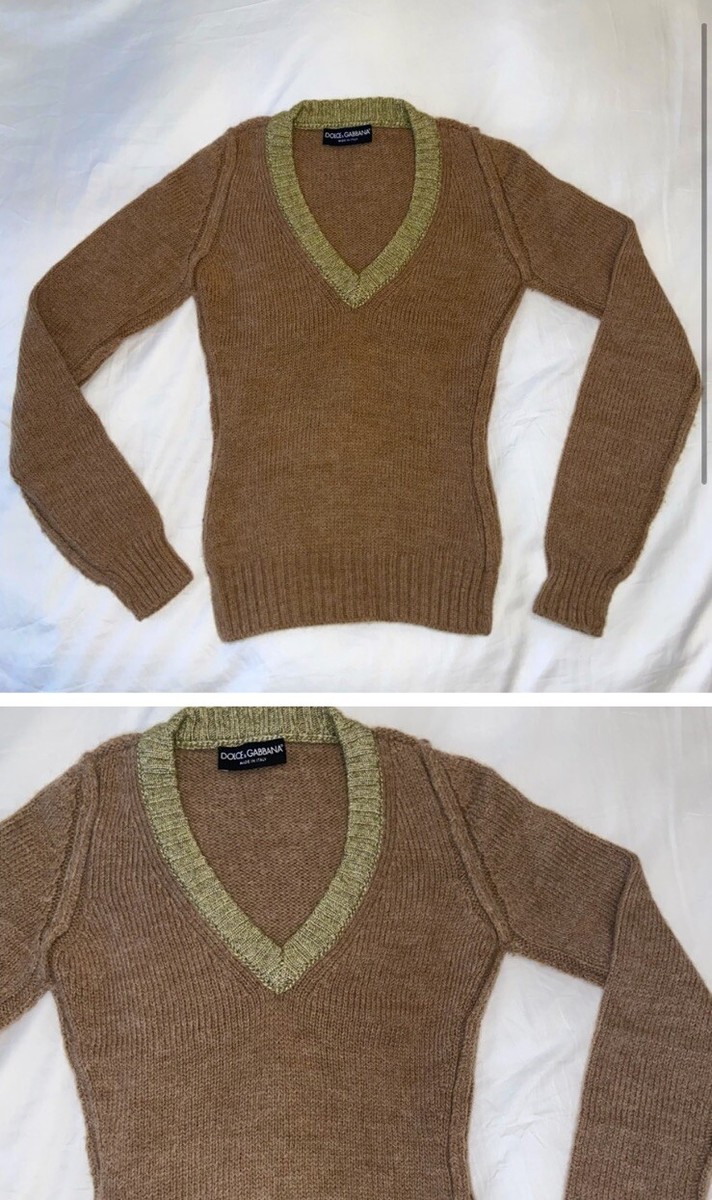 Versace vintage wool stylized knit long sleeve sweater brown and 