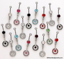10 CZ Dangle Belly Button Rings Circle Circular 14g Wholesale Gem Fancy Navel 2
