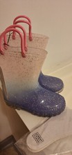 NEW Girls Light Up Rain Boot Size 9/10 Pink and Purple Shimmer Glitter
