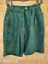 VINTAGE 90's Women's Birch Bros. Suede Hunter Green Pleated Hi Rise Shorts Sz 4