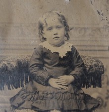 Antique Tintype of Little Girl with Curls in Dress