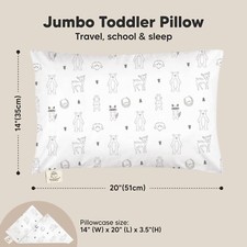 Toddler Pillow w/ Animal Print Pillowcase Jumbo 14X20 Soft Organic Cotton NEW