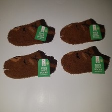 NEW 4 Pairs Brown Deer Kids Toddler Cozy Socks Fuzzy Size 5-6.5 Lot Reindeer