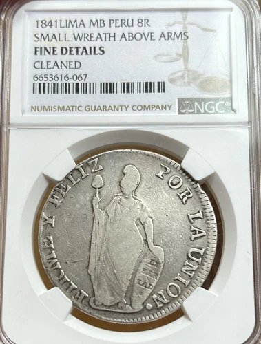 1841 Peru Silver 8 Reales NGC Fine Details Beautiful 8R Coin