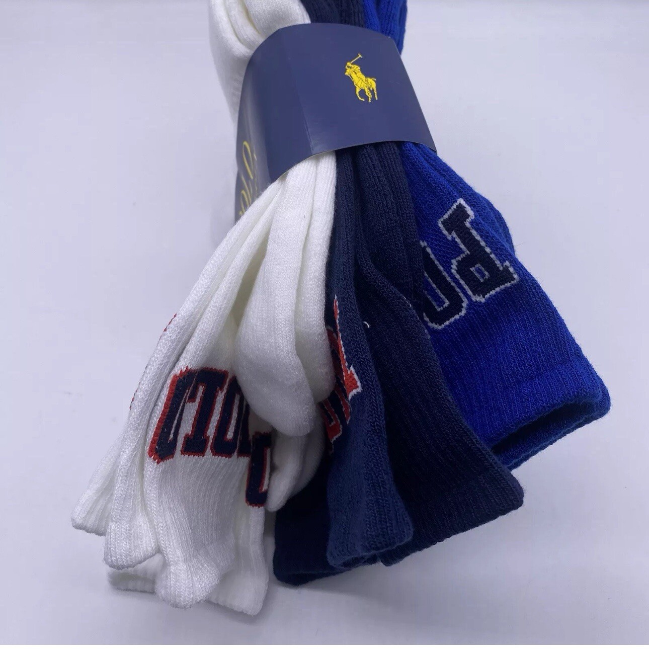PONY Calze Polo Ralph Lauren Classic Sport Imbottite 6 Pk Bianco Blu Navy Taglia 10 13