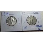 Lot of 2 Standing Liberty Quarters 1929 and No Date ND 90% Silver US Coins S133