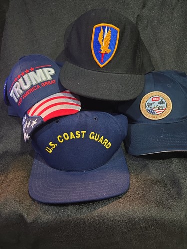 Lot of 4 Patriotic & Sports Hats: Trump MAGA, Coast Guard,