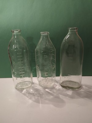 Lot Of 3 Vintage 8 Oz Glass Baby Bottles, 1 Pyrex, 2 Unbranded For Vase, Cutting