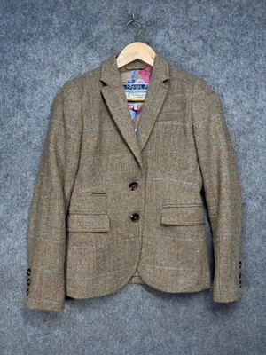 Joules Blazer Jacket Womens Size UK 6 Brown Tweed Herringbone Hunting Hacking