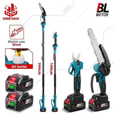 ONEVAN 3IN1 8 Zoll Akku Kettensäge Teleskop Hochentaster Gartenschere Astschere