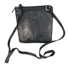 Fossil Organizer Crossbody Bag Black Pebbled Leather Messenger Travel Purse Zip