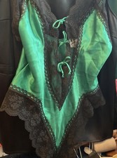 Victoria's Secret Black Lace Satin Polyester Teddy Bodysuit Winter Green New