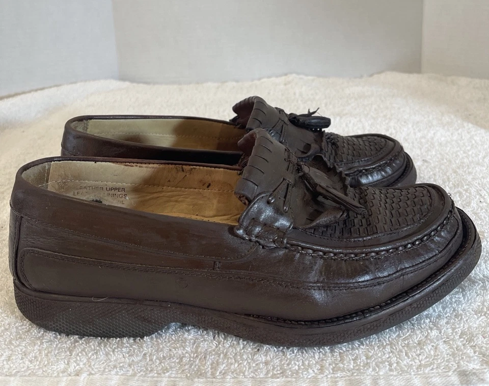  Zapatos de mocasín Florsheim vintage de cuero marrón sin cordones talla 10D para hombre  Foto 4 de 4