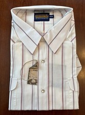 Vintage Panhandle Slim Western Pearl Snap Striped Mens Shirt 19/36 White NICE