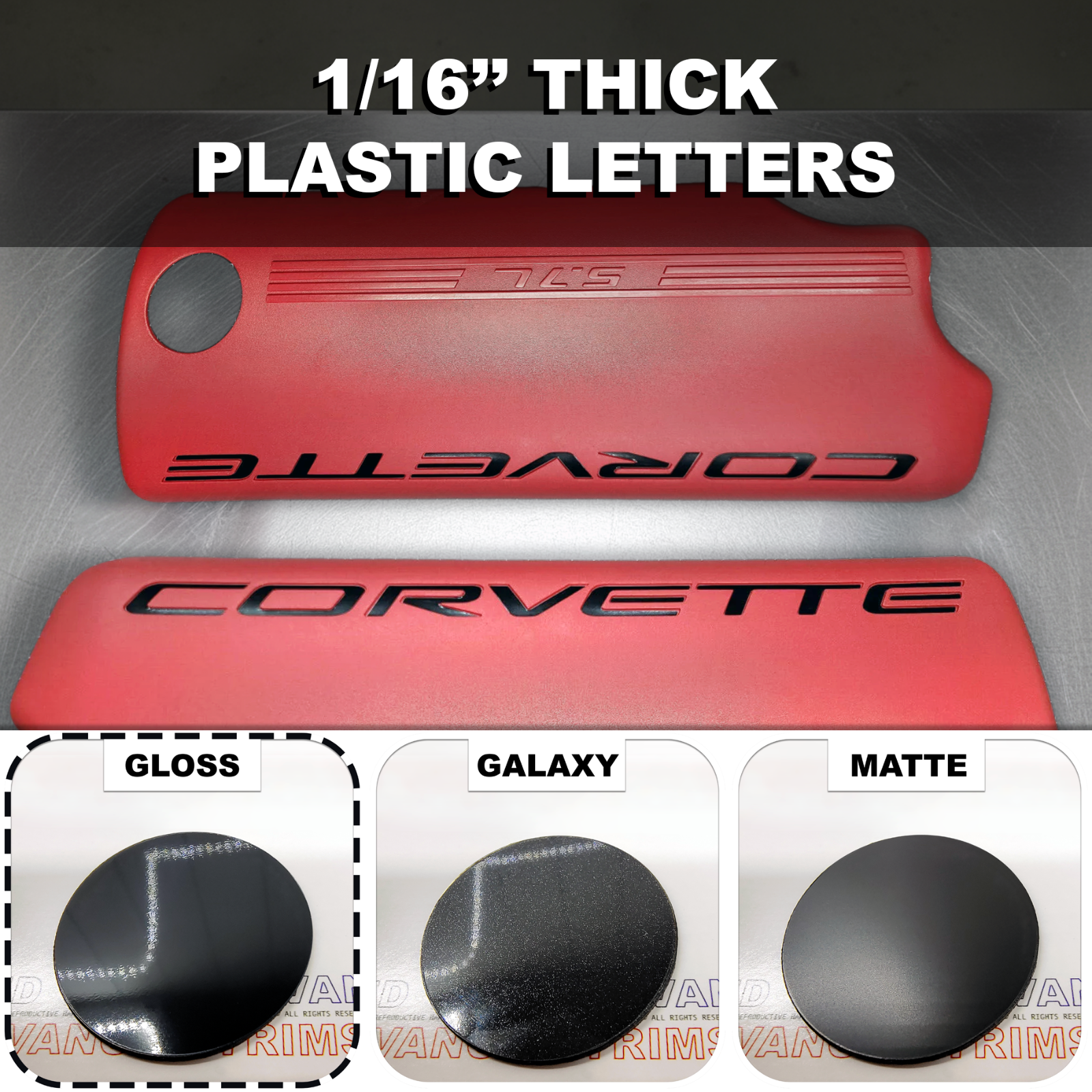 Plastic Letter Inlays Corvette C5 Fuel Rail Engine Covers 97-04 LS1 LS6 GLOSS