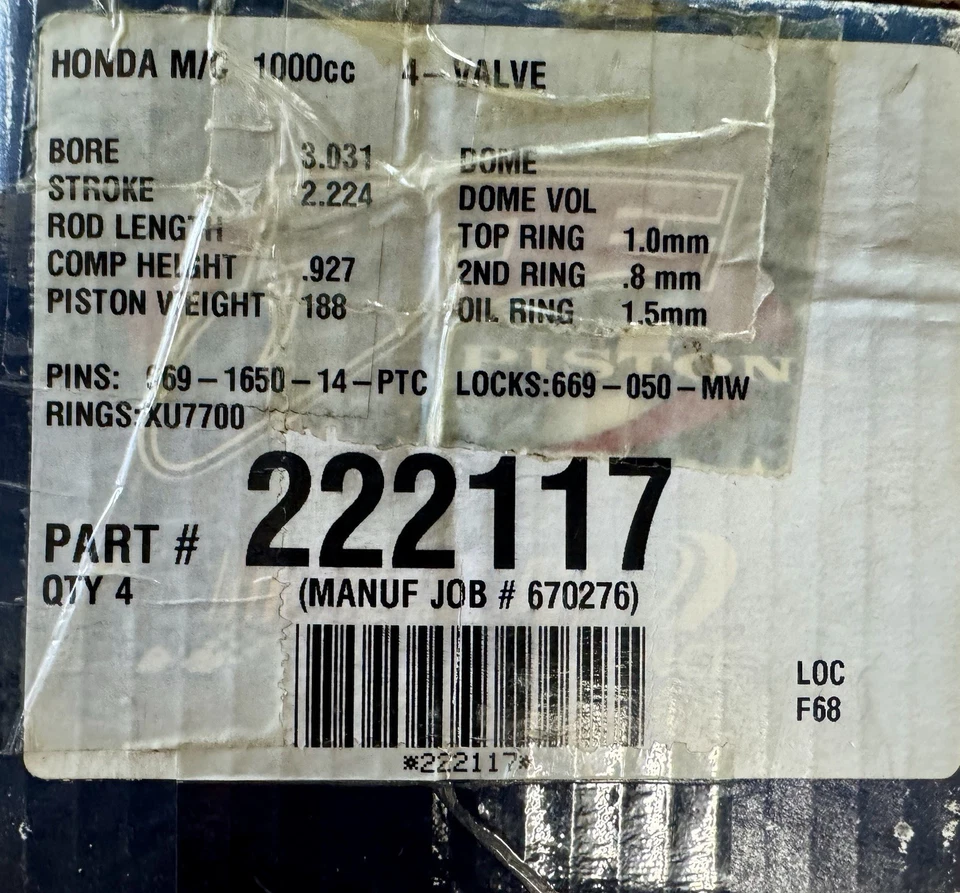 Kit Pistones JE 222117 77mm +2mm 13.5:1 para Honda CBR1000RR 2004-2007 Foto 4 de 4