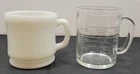 Vtg Hazel Atlas White Milk Glass Shaving Mug & Clear Glass 1 Cup Measuring Cup