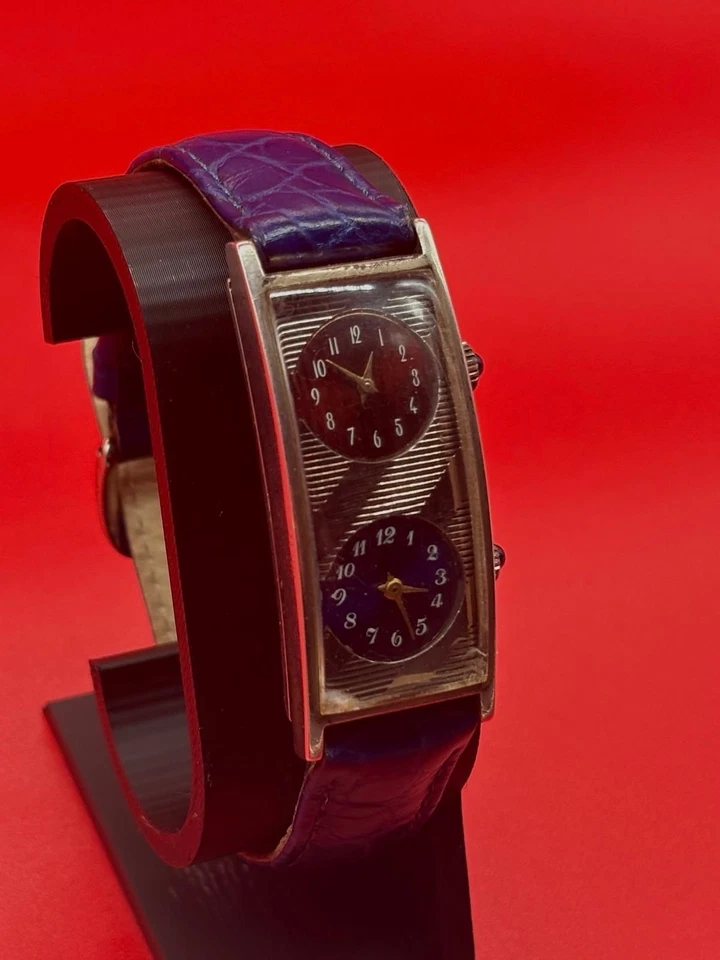 Seltene Dual Time Vintage Uhr 835 Silber Doppelzeitzonen Armbanduhr Sammler - Bild 3 von 4