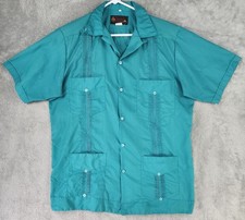 Guayaberas D'Yucatan Shirt Mens Size 40 Teal Blue Button Up Short Sleeve Mexico