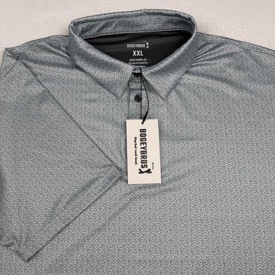 BogeyBros Polo Shirt Mens 2XL Green Micro Print Golf Performance Stretch Tech